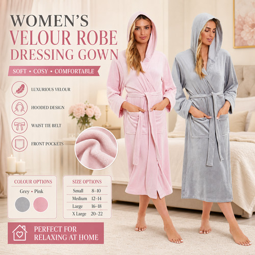 Womens hooded velour robe - womens,