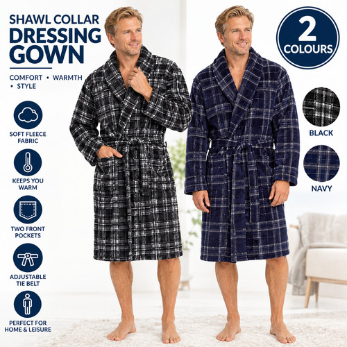 Men fleece dressing gown - fleece,