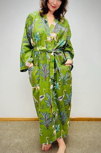 Block print cotton kimono - block,