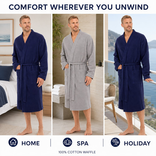 Mens dressing gown - mens, waffle