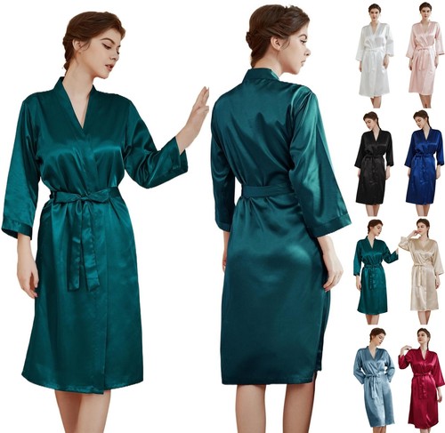 Long plain satin silk robe - plain,