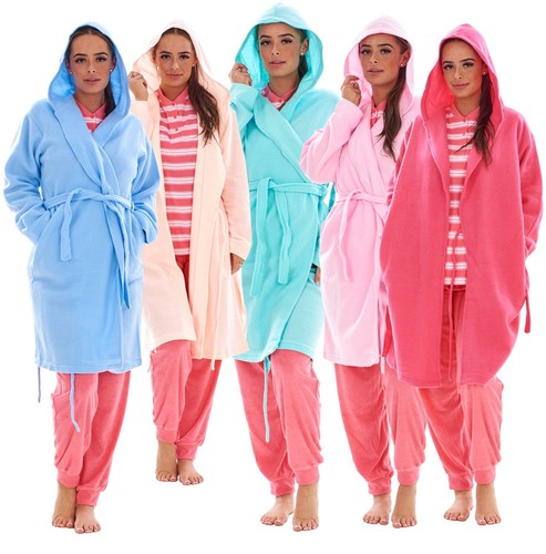 Ladies fleece hooded dressing - ladies,