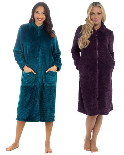 Waffle zip dressing gown - waffle,